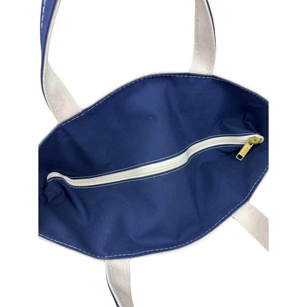 LL Bean Canvas Made in USA Navy Blue Zip Top Boat and Tote Top Handle Tote Bag - Picture 6 of 10